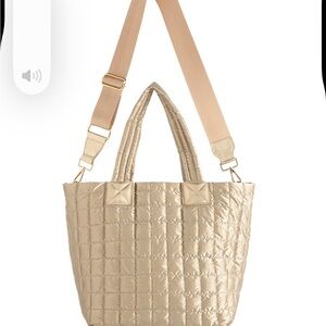 Elegant Quilted Gold Tote Bag by Shiraleah